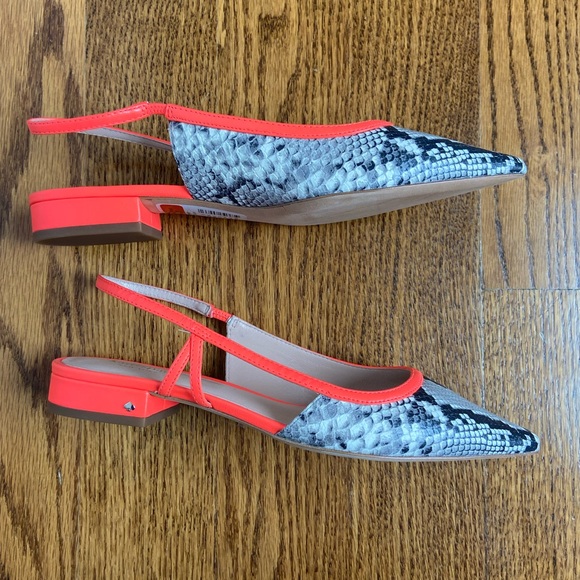 ⚡️Kate Spade⚡️Sunday slingback flats in snakeskin print with neon coral lining - Picture 2 of 4
